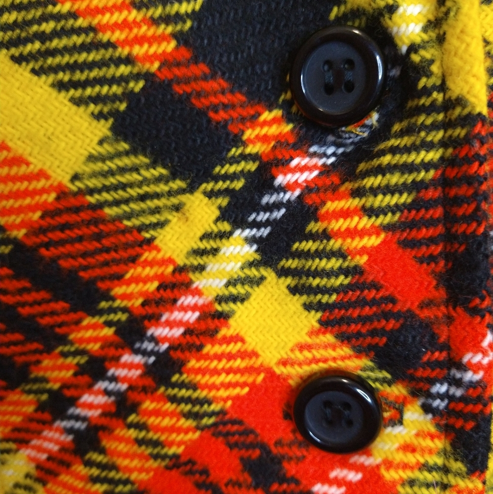 Vintage 1970's Handmade Plaid Button-up Jacket-Women's Small-Yellow, Black & Red - Picture 8 of 8